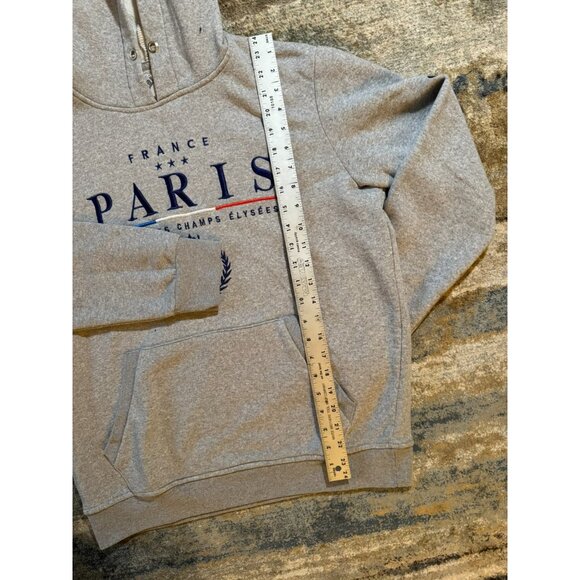 Paris Glam Hoodie – Grey Sherpa Lined Pullover Sweatshirt – Champs Élysées Embro - Picture 5 of 5